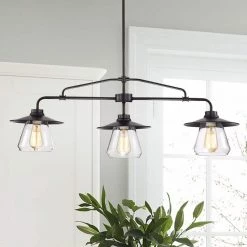 Temet 3-Lamp Matte Black Chandelier with Hooded Glass Shade by Warehouse of Tiffany -Warehouse of Tiffany Shop matte black warehouse of tiffany chandeliers hm0043 c3 1000