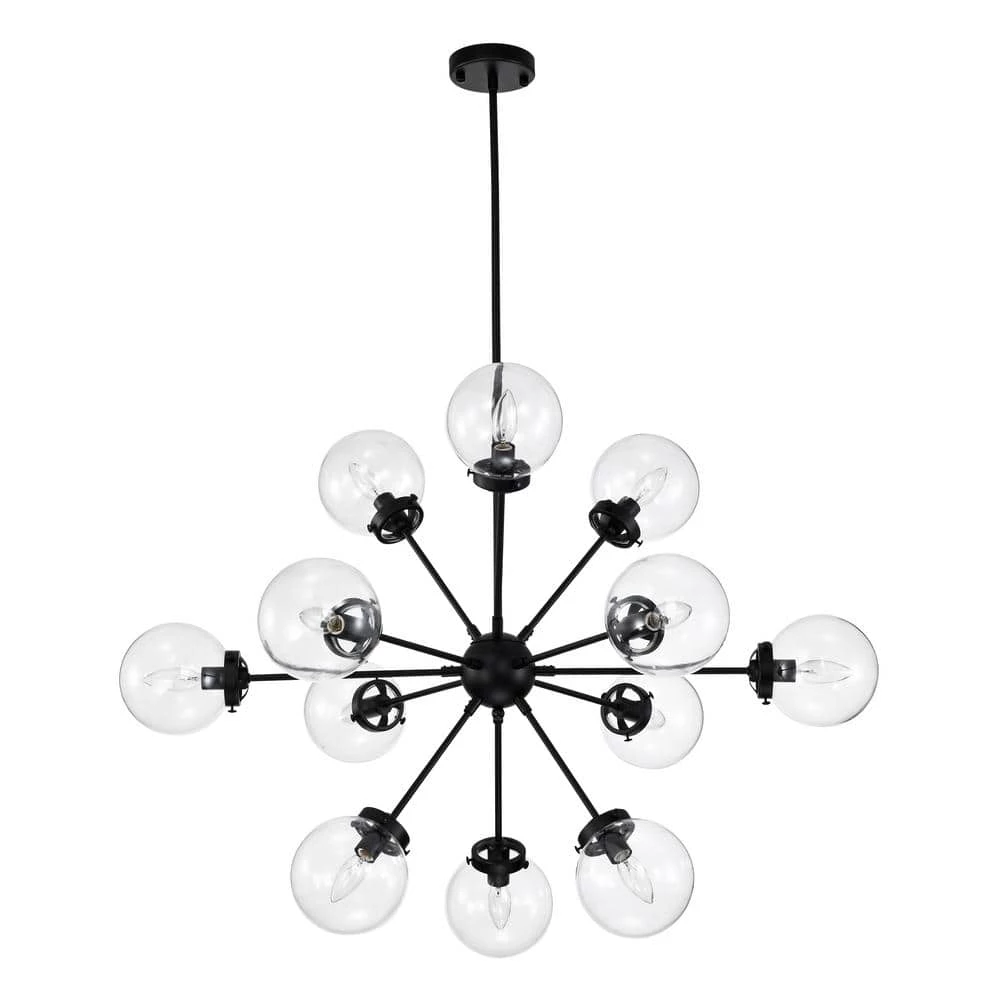 Masakee 39.4 in. 12-Light Indoor Matte Black Chandelier with Light Kit by Warehouse of Tiffany 4 Masakee 39.4 in. 12-Light Indoor Matte Black Chandelier with Light Kit by Warehouse of Tiffany - Image 2