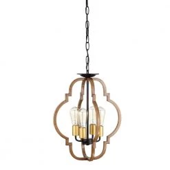 Ason 16 in. 4-Light Indoor Matte Black and Faux Wood Grain Finish Pendant with Light Kit by Warehouse of Tiffany -Warehouse of Tiffany Shop matte black warehouse of tiffany chandeliers md51 4 4f 1000