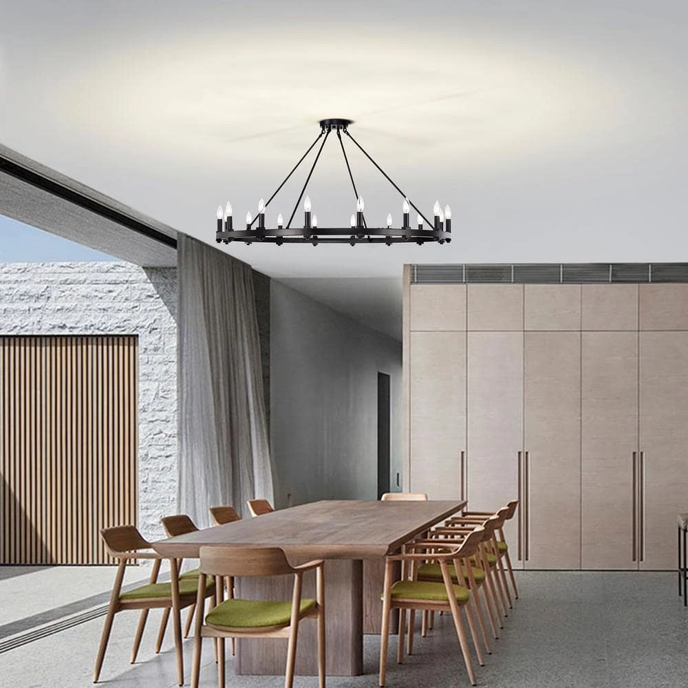 Elijah 47.2 in. 16-Light Matte Black Indoor Chandelier with Light Kit by Warehouse of Tiffany 8 Elijah 47.2 in. 16-Light Matte Black Indoor Chandelier with Light Kit by Warehouse of Tiffany - Image 6