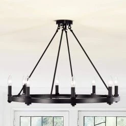 Casey 31.5 in. 8-Light Matte Black Indoor Chandelier with Light Kit by Warehouse of Tiffany -Warehouse of Tiffany Shop matte black warehouse of tiffany chandeliers md64 8mb 4f 1000