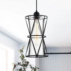 Antonia 7 in. 1-Light Indoor Matte Black Shaded Pendant Ceiling Light by Warehouse of Tiffany 16 Antonia 7 in. 1-Light Indoor Matte Black Shaded Pendant Ceiling Light by Warehouse of Tiffany -Warehouse of Tiffany Shop matte black warehouse of tiffany chandeliers pd034mb 4f 1000