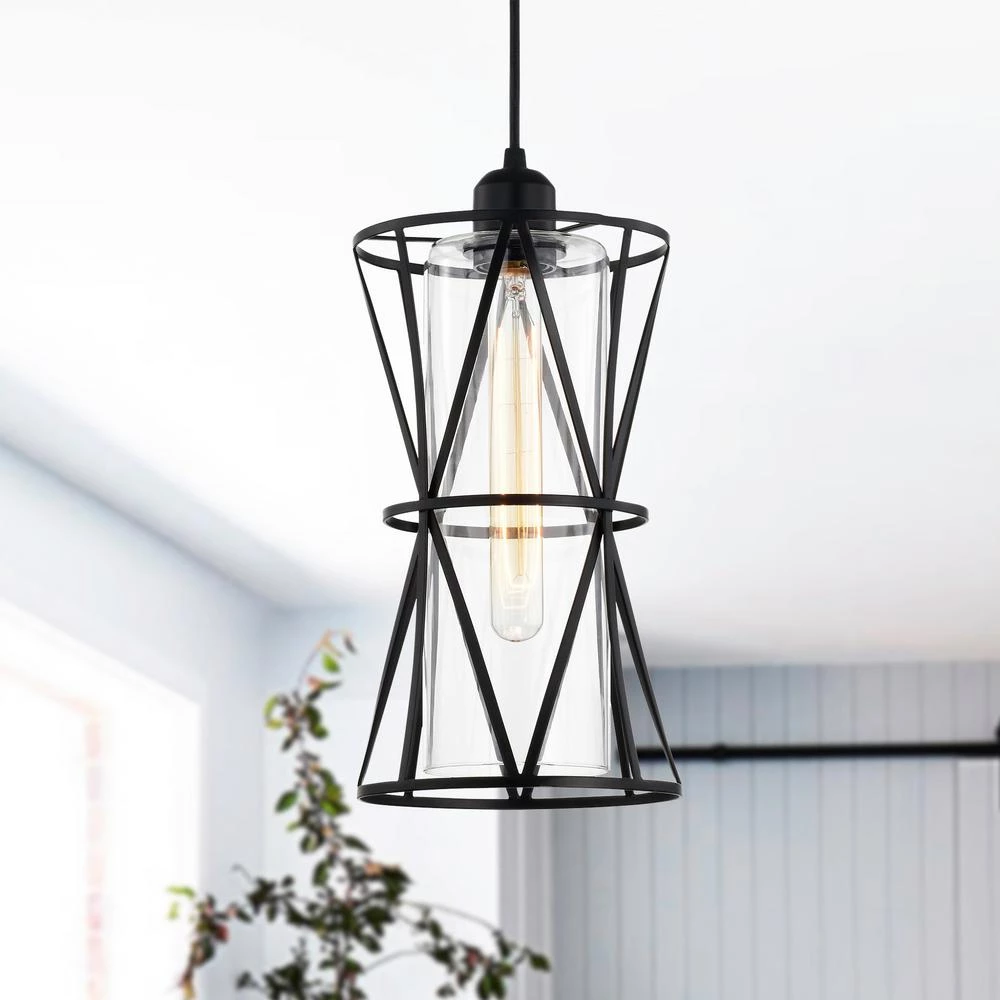 Antonia 7 in. 1-Light Indoor Matte Black Shaded Pendant Ceiling Light by Warehouse of Tiffany 7 Antonia 7 in. 1-Light Indoor Matte Black Shaded Pendant Ceiling Light by Warehouse of Tiffany - Image 5