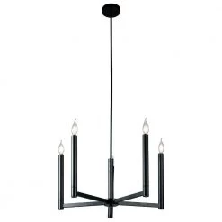 Tayon 5-Light Matte Black Modern Candelabra 28 in. Chandelier by Warehouse of Tiffany
