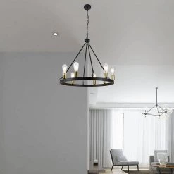 Daryu 8-Light Matte Black Wagon Wheel Chandelier by Warehouse of Tiffany -Warehouse of Tiffany Shop matte black warehouse of tiffany chandeliers wty939 31 1000