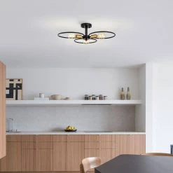 Lucina 25 in. 3-Light Indoor Matte Black Semi-Flush Mount Ceiling Light with Light Kit and Remote by Warehouse of Tiffany -Warehouse of Tiffany Shop matte black warehouse of tiffany flush mount lights 2031 3bg 31 1000