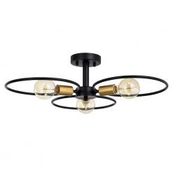 Lucina 25 in. 3-Light Indoor Matte Black Semi-Flush Mount Ceiling Light with Light Kit and Remote by Warehouse of Tiffany
