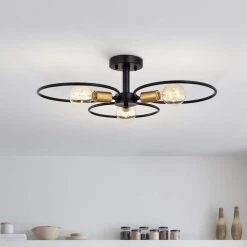 Lucina 25 in. 3-Light Indoor Matte Black Semi-Flush Mount Ceiling Light with Light Kit and Remote by Warehouse of Tiffany -Warehouse of Tiffany Shop matte black warehouse of tiffany flush mount lights 2031 3bg c3 1000