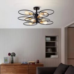 Camilla 28 in. 9-LightIndoor Matte Black Semi-Flush Mount Ceiling Light with Light Kit and Remote by Warehouse of Tiffany -Warehouse of Tiffany Shop matte black warehouse of tiffany flush mount lights 2031 9bg 31 1000