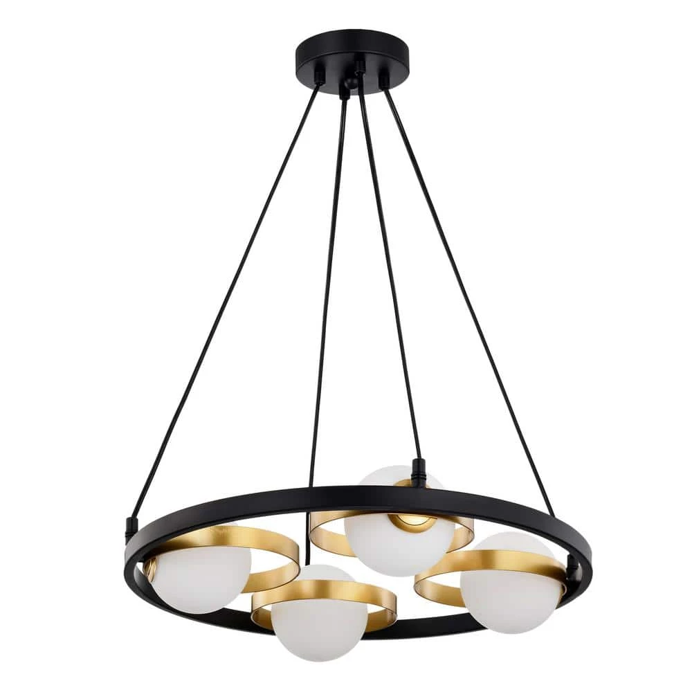 Pomponia 18 in. 4-Light Indoor Matte Black and Satin Gold Semi-Flush Mount Chandelier with Light Kit by Warehouse of Tiffany 3 Pomponia 18 in. 4-Light Indoor Matte Black and Satin Gold Semi-Flush Mount Chandelier with Light Kit by Warehouse of Tiffany