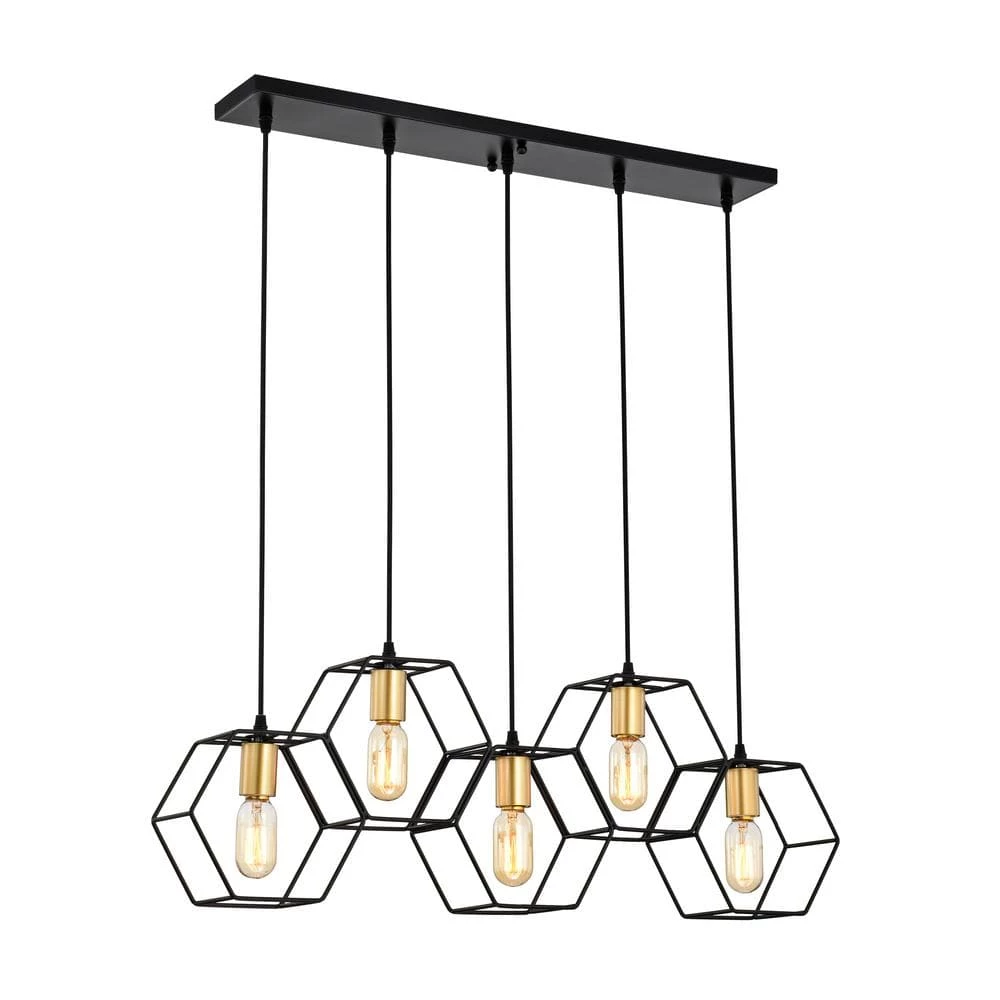 Berenice 33 in. 5-Light Indoor Matte Black and Satin Gold Semi Flush Mount Chandelier with Light Kit by Warehouse of Tiffany 7 Berenice 33 in. 5-Light Indoor Matte Black and Satin Gold Semi Flush Mount Chandelier with Light Kit by Warehouse of Tiffany - Image 5