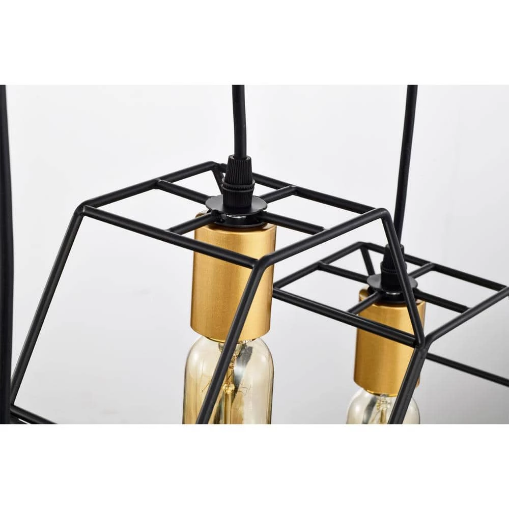 Berenice 33 in. 5-Light Indoor Matte Black and Satin Gold Semi Flush Mount Chandelier with Light Kit by Warehouse of Tiffany 4 Berenice 33 in. 5-Light Indoor Matte Black and Satin Gold Semi Flush Mount Chandelier with Light Kit by Warehouse of Tiffany - Image 2