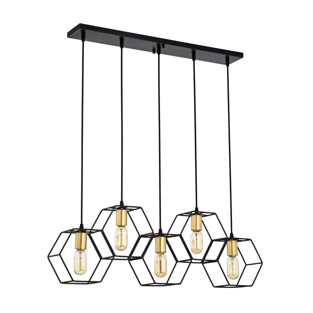 Berenice 33 in. 5-Light Indoor Matte Black and Satin Gold Semi Flush Mount Chandelier with Light Kit by Warehouse of Tiffany 6 Berenice 33 in. 5-Light Indoor Matte Black and Satin Gold Semi Flush Mount Chandelier with Light Kit by Warehouse of Tiffany - Image 4