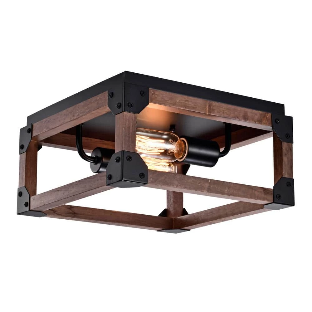 Irmana 12 in. 2-Light Indoor Brown and Matte Black Flush Mount with Light Kit by Warehouse of Tiffany 7 Irmana 12 in. 2-Light Indoor Brown and Matte Black Flush Mount with Light Kit by Warehouse of Tiffany - Image 5