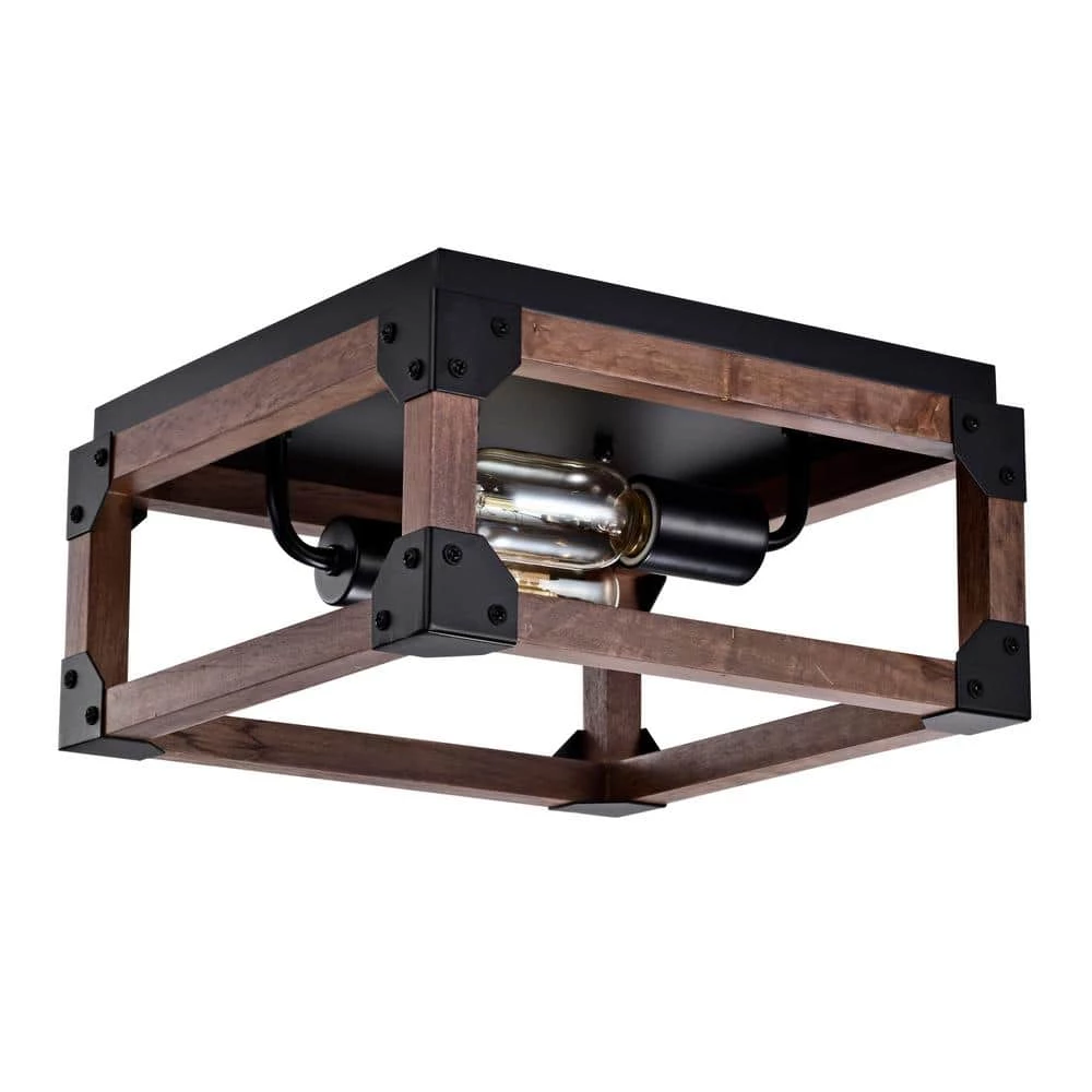 Irmana 12 in. 2-Light Indoor Brown and Matte Black Flush Mount with Light Kit by Warehouse of Tiffany 6 Irmana 12 in. 2-Light Indoor Brown and Matte Black Flush Mount with Light Kit by Warehouse of Tiffany - Image 4