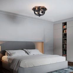 Fiona 12 in. 3-Light Indoor Matte Black and Faux Wood Grain Finish Flush Mount with Light Kit by Warehouse of Tiffany -Warehouse of Tiffany Shop matte black warehouse of tiffany flush mount lights 2043 3fm 31 1000