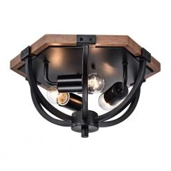 Fiona 12 in. 3-Light Indoor Matte Black and Faux Wood Grain Finish Flush Mount with Light Kit by Warehouse of Tiffany -Warehouse of Tiffany Shop matte black warehouse of tiffany flush mount lights 2043 3fm 4f 1000