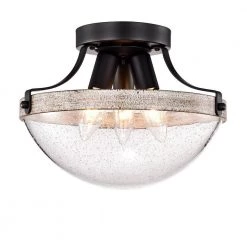 Aimie 8 in. 1-Light Indoor Matte Black Semi-Flush Mount Ceiling Light with Light Kit by Warehouse of Tiffany