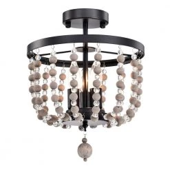 Valentina 12 in. Bohemian Bead Semi Flush Mount 3-Light by Warehouse of Tiffany -Warehouse of Tiffany Shop matte black warehouse of tiffany flush mount lights cd019 3mb 4f 1000