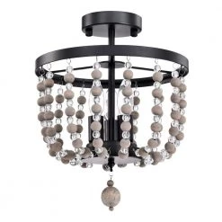 Valentina 12 in. Bohemian Bead Semi Flush Mount 3-Light by Warehouse of Tiffany -Warehouse of Tiffany Shop matte black warehouse of tiffany flush mount lights cd019 3mb c3 1000