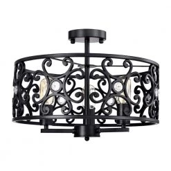Theofy 18 in. 3-Light Indoor Matte Black Finish Semi-Flush Mount Ceiling Light with Light Kit by Warehouse of Tiffany