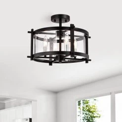 Sania 11 in. 4-Light Indoor Matte Black Semi-Flush Mount Light with Light Kit by Warehouse of Tiffany -Warehouse of Tiffany Shop matte black warehouse of tiffany flush mount lights cm242 4mc 1f 1000