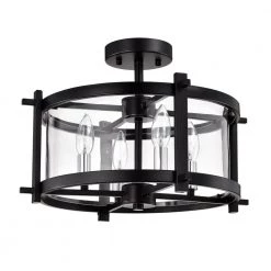 Sania 11 in. 4-Light Indoor Matte Black Semi-Flush Mount Light with Light Kit by Warehouse of Tiffany