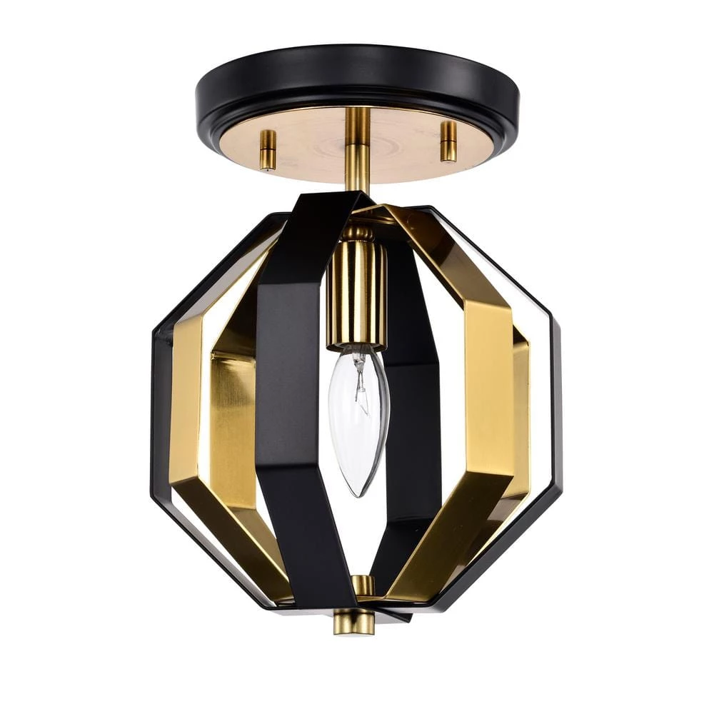 Felicia 8 in. 1-Light Indoor Matte Black and Gold Semi-Flush Mount Ceiling Light with Light Kit and Remote by Warehouse of Tiffany 3 Felicia 8 in. 1-Light Indoor Matte Black and Gold Semi-Flush Mount Ceiling Light with Light Kit and Remote by Warehouse of Tiffany