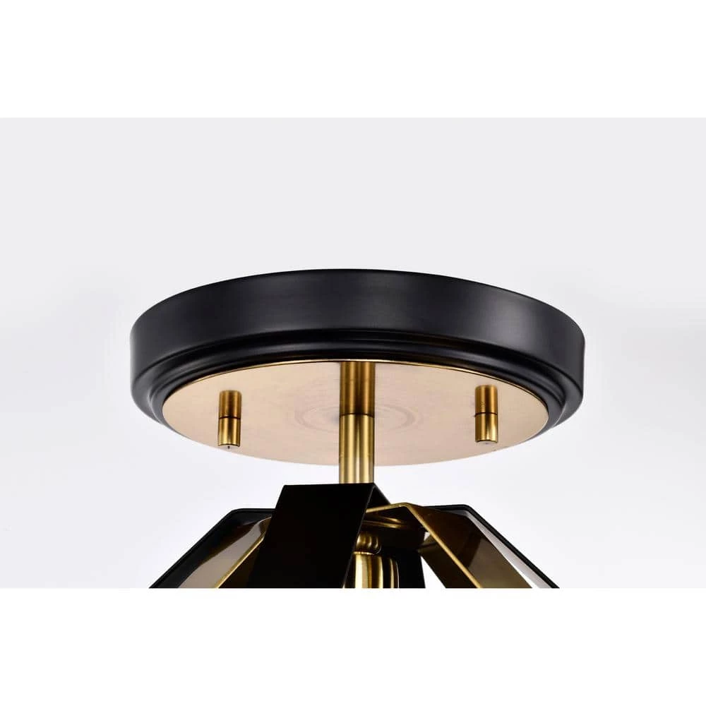 Felicia 8 in. 1-Light Indoor Matte Black and Gold Semi-Flush Mount Ceiling Light with Light Kit and Remote by Warehouse of Tiffany 4 Felicia 8 in. 1-Light Indoor Matte Black and Gold Semi-Flush Mount Ceiling Light with Light Kit and Remote by Warehouse of Tiffany - Image 2