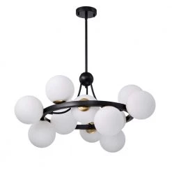 Coraline 30 in. 12-Light Indoor Matte Black Finish Flush Mount Chandelier with Light Kit by Warehouse of Tiffany