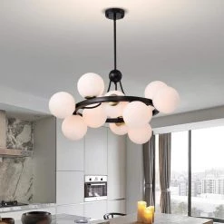 Coraline 30 in. 12-Light Indoor Matte Black Finish Flush Mount Chandelier with Light Kit by Warehouse of Tiffany -Warehouse of Tiffany Shop matte black warehouse of tiffany flush mount lights fd10017 12kb c3 1000