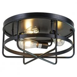 Willa 7 in. 3-Light Indoor Matte Black Flush Mount Light with Light Kit by Warehouse of Tiffany