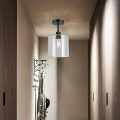 Rowe 14.2 in. 1-Light Matte Black Semi-Flush Indoor Mount Light with Light Kit by Warehouse of Tiffany -Warehouse of Tiffany Shop matte black warehouse of tiffany flush mount lights wsd053 31 1000