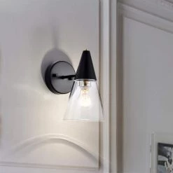 Latier 9 in. 1-Light Indoor Matte Black Finish Wall Sconce with Light Kit by Warehouse of Tiffany