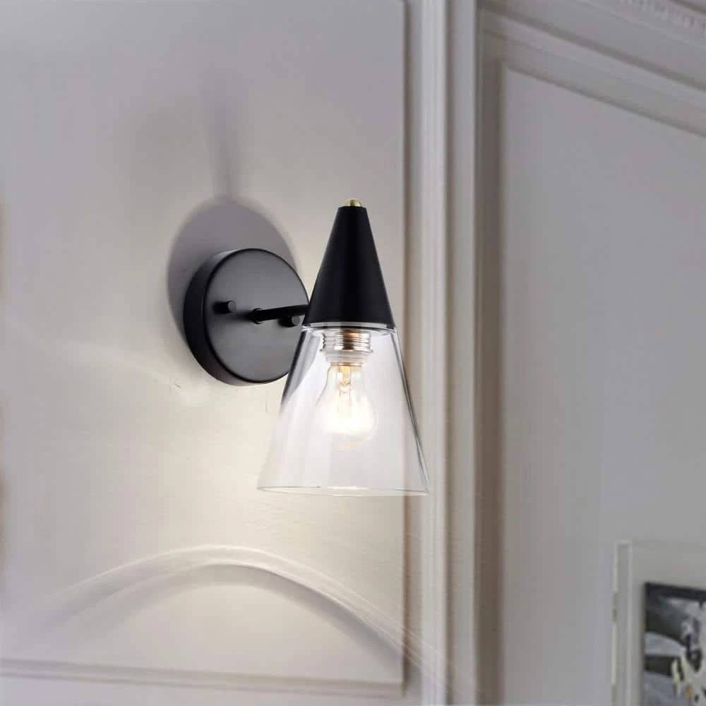 Latier 9 in. 1-Light Indoor Matte Black Finish Wall Sconce with Light Kit by Warehouse of Tiffany 3 Latier 9 in. 1-Light Indoor Matte Black Finish Wall Sconce with Light Kit by Warehouse of Tiffany