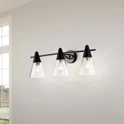 Latilala 29 in. 3-Light Indoor Matte Black Wall Sconce with Light Kit by Warehouse of Tiffany -Warehouse of Tiffany Shop matte black warehouse of tiffany vanity lighting fw10025 3kb c3 1000