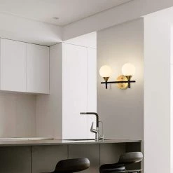 Trinity 14 in. 2-Light Indoor Matte Black and Brass Finish Wall Sconce with Light Kit by Warehouse of Tiffany -Warehouse of Tiffany Shop matte black warehouse of tiffany wall sconces 3003 2w 31 1000