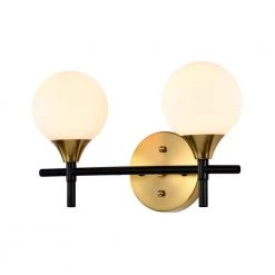 Trinity 14 in. 2-Light Indoor Matte Black and Brass Finish Wall Sconce with Light Kit by Warehouse of Tiffany -Warehouse of Tiffany Shop matte black warehouse of tiffany wall sconces 3003 2w 4f 1000