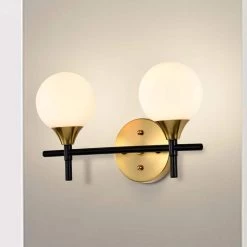 Trinity 14 in. 2-Light Indoor Matte Black and Brass Finish Wall Sconce with Light Kit by Warehouse of Tiffany