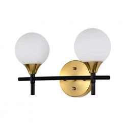 Trinity 14 in. 2-Light Indoor Matte Black and Brass Finish Wall Sconce with Light Kit by Warehouse of Tiffany -Warehouse of Tiffany Shop matte black warehouse of tiffany wall sconces 3003 2w c3 1000