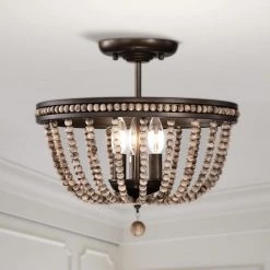 Ovid 16 in. 3-Light Indoor Matte Brown Semi-Flush Mount Light with Light Kit by Warehouse of Tiffany