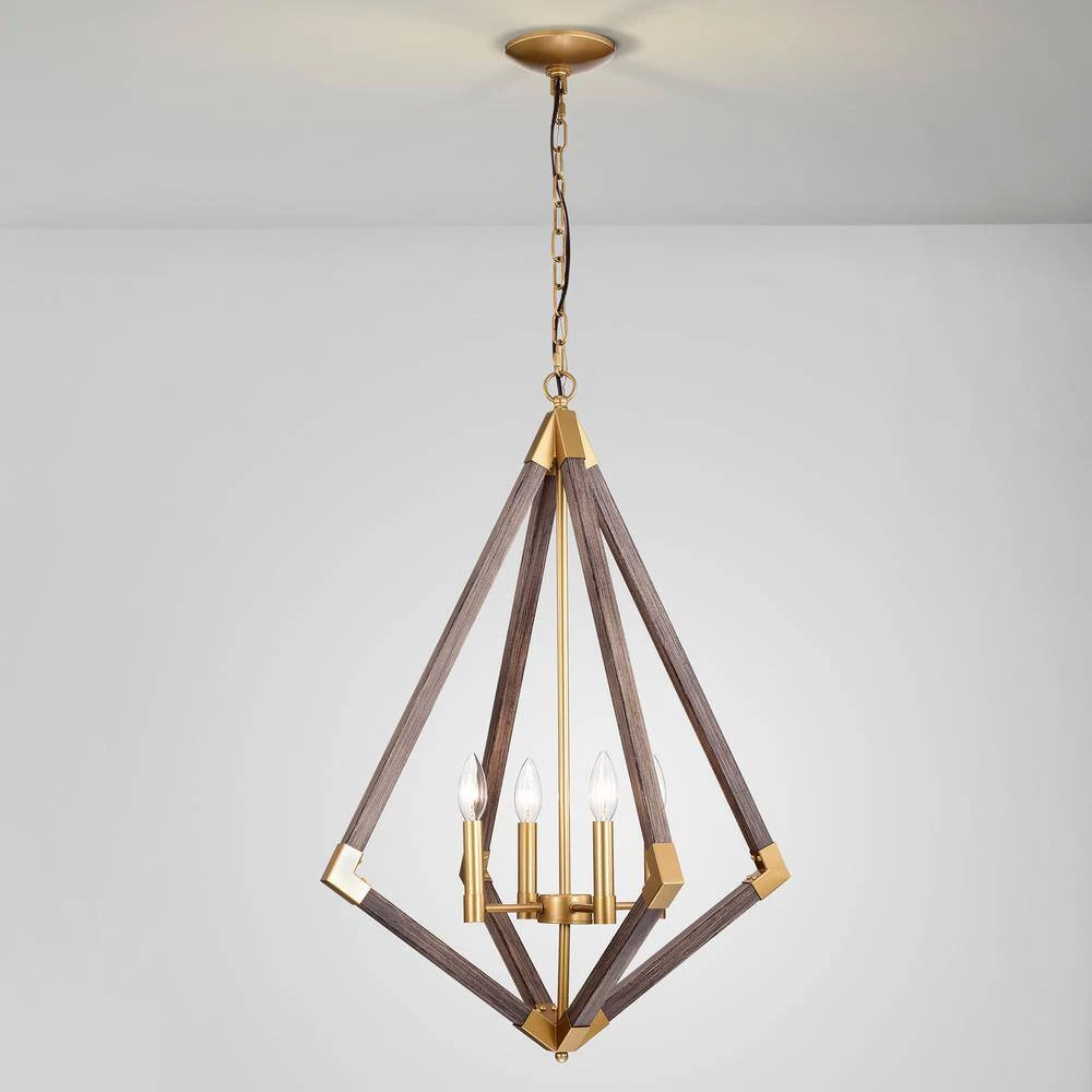 Kara 22 in. 4-Light Indoor Matte Gold Chandelier with Light Kit by Warehouse of Tiffany 5 Kara 22 in. 4-Light Indoor Matte Gold Chandelier with Light Kit by Warehouse of Tiffany - Image 3