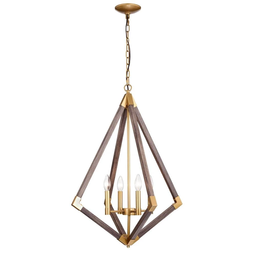 Kara 22 in. 4-Light Indoor Matte Gold Chandelier with Light Kit by Warehouse of Tiffany 3 Kara 22 in. 4-Light Indoor Matte Gold Chandelier with Light Kit by Warehouse of Tiffany