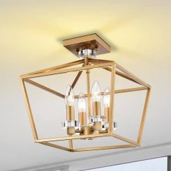 Jimmi 13 in. 4-Light Indoor Matte Gold Semi-Flush Mount Ceiling Light with Light Kit by Warehouse of Tiffany -Warehouse of Tiffany Shop matte gold warehouse of tiffany flush mount lights 2018 4sf 4f 1000
