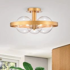 Lerryn 9 in. 3-Light Indoor Matte Gold Finish Semi-Flush Mount Ceiling Light with Light Kit by Warehouse of Tiffany -Warehouse of Tiffany Shop matte gold warehouse of tiffany flush mount lights cm215 3mg 31 1000