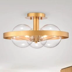 Lerryn 9 in. 3-Light Indoor Matte Gold Finish Semi-Flush Mount Ceiling Light with Light Kit by Warehouse of Tiffany -Warehouse of Tiffany Shop matte gold warehouse of tiffany flush mount lights cm215 3mg 4f 1000