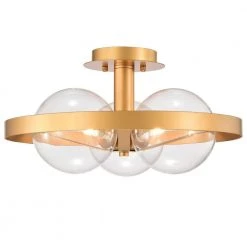Lerryn 9 in. 3-Light Indoor Matte Gold Finish Semi-Flush Mount Ceiling Light with Light Kit by Warehouse of Tiffany