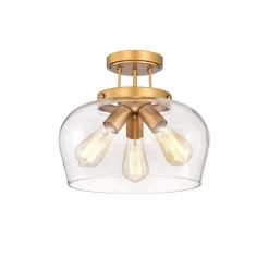 Sadie 12 in. 3-Light Indoor Matte Gold Semi-Flush Mount Light with Light Kit by Warehouse of Tiffany