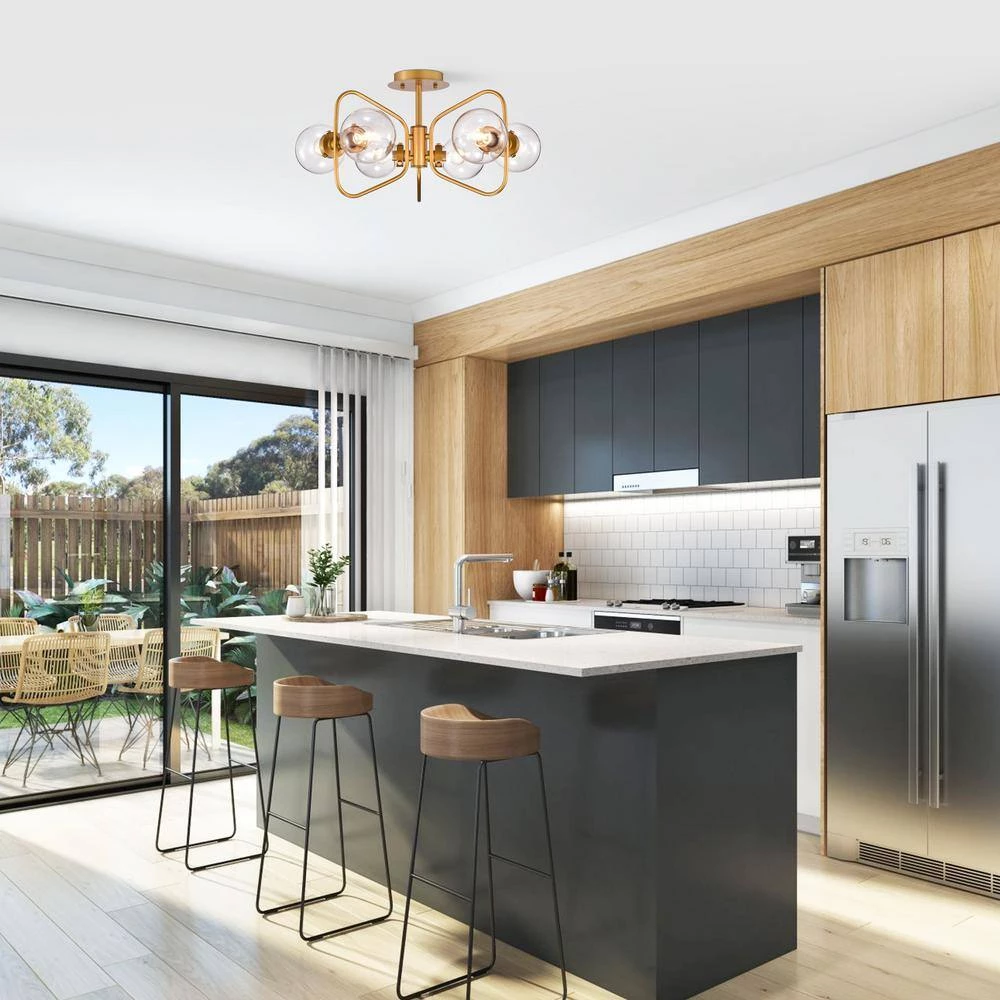 Jayda 12 in. 6-Light Matte Gold Indoor Semi-Flush Mount Light with Light Kit by Warehouse of Tiffany 8 Jayda 12 in. 6-Light Matte Gold Indoor Semi-Flush Mount Light with Light Kit by Warehouse of Tiffany - Image 6