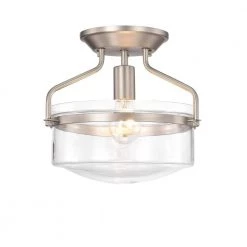 Milton 10 in. 1-Light Indoor Matte Satin Semi-Flush Mount Ceiling Light with Light Kit by Warehouse of Tiffany